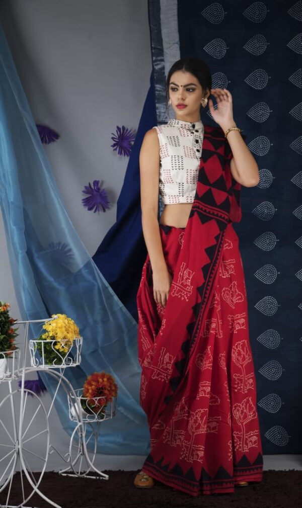 Ajrakh Print Cotton Saree