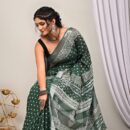 Cotton Linen Saree - Green