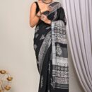 MAHATI Cotton Linen Saree - Black