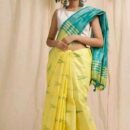 Cotton Linen Handloom Ikat Saree - Yellow