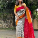 Pure Cotton Mulmul Saree - White