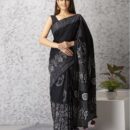 Pure Cotton Mulmul Saree - Black