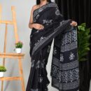 Pure Cotton Mulmul Saree - Black