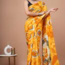 Pure Cotton Mulmul Saree - Yellow