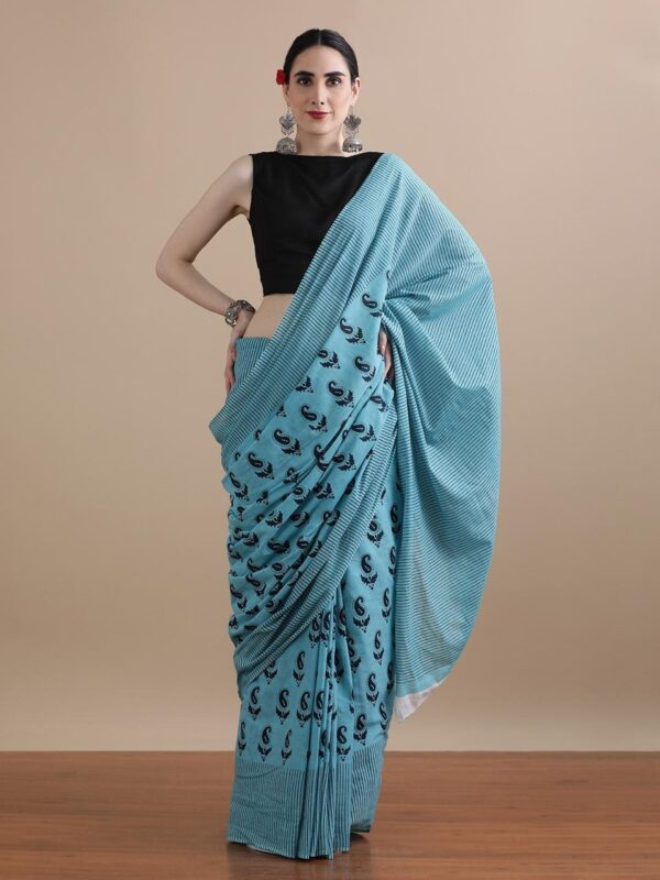 Pure Cotton Mulmul Saree - Blue