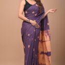 Pure Cotton Mulmul Saree - Purple