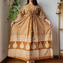 Blockprint Kaftan Dress - Brown