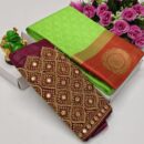 Kanjivaram Fancy Soft Silk Saree with Aari work - Green