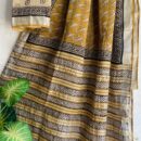 Ajrakh Linen Saree - Yellow