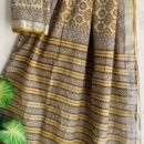 Ajrakh Linen Saree - Yellow
