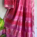 Ajrakh Linen Saree - Pink