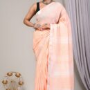 Ajrakh Linen Saree - Pink