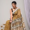 Ajrakh Linen Saree - Yellow