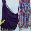 Ajrakh Linen Saree - Violet