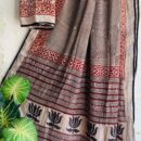 Ajrakh Linen Saree - Black