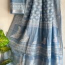 Ajrakh Linen Saree - Blue