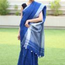 Pure Linen Saree - Blue