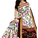 Pure Cotton  Ikkat Saree - White