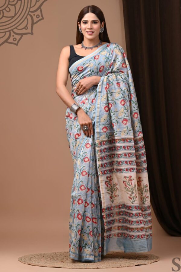 MAHATI Designer Chanderi Silk Saree - Blue