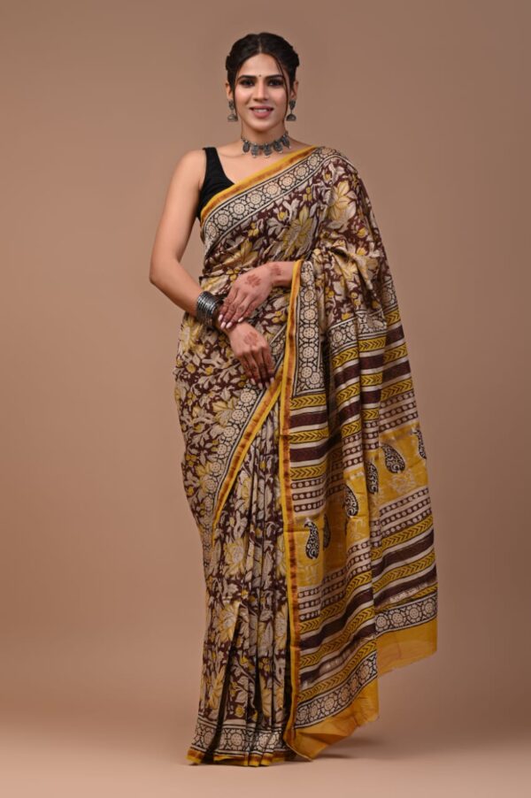 MAHATI Designer Chanderi Silk Saree - Brown