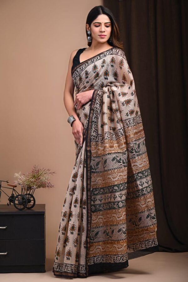 MAHATI Designer Chanderi Silk Saree - Cream