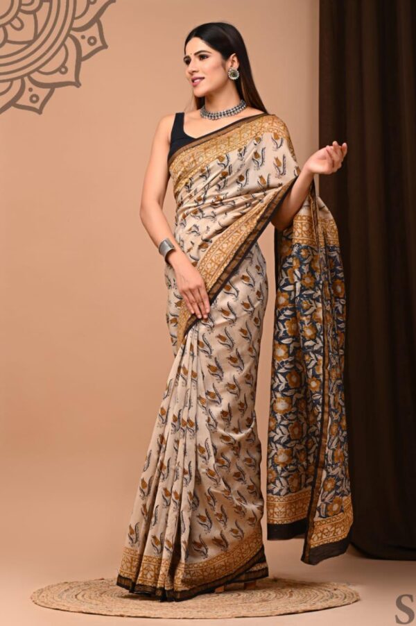 MAHATI Designer Chanderi Silk Saree - Cream