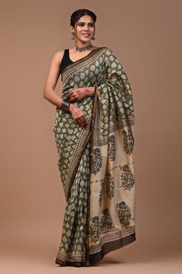 MAHATI Designer Chanderi Silk Saree - Green