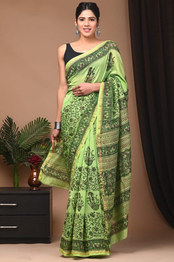 MAHATI Designer Chanderi Silk Saree - Green