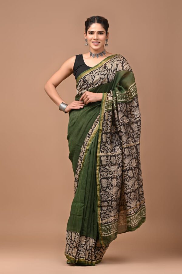 MAHATI Designer Chanderi Silk Saree - Green