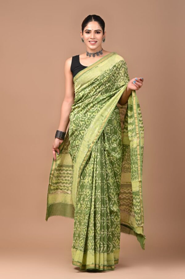 MAHATI Designer Chanderi Silk Saree - Green