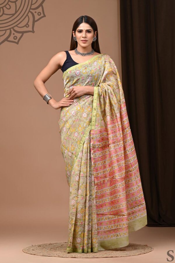 MAHATI Designer Chanderi Silk Saree - Green