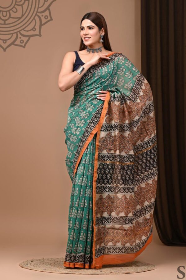 MAHATI Designer Chanderi Silk Saree - Green