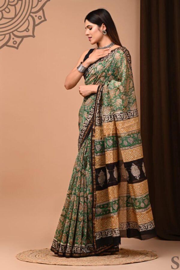 MAHATI Designer Chanderi Silk Saree - Green