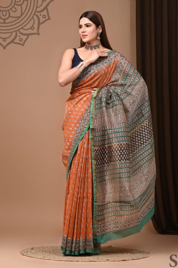 MAHATI Designer Chanderi Silk Saree - Orange