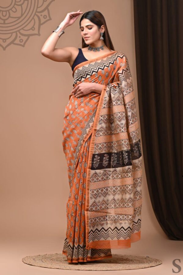 MAHATI Designer Chanderi Silk Saree - Orange