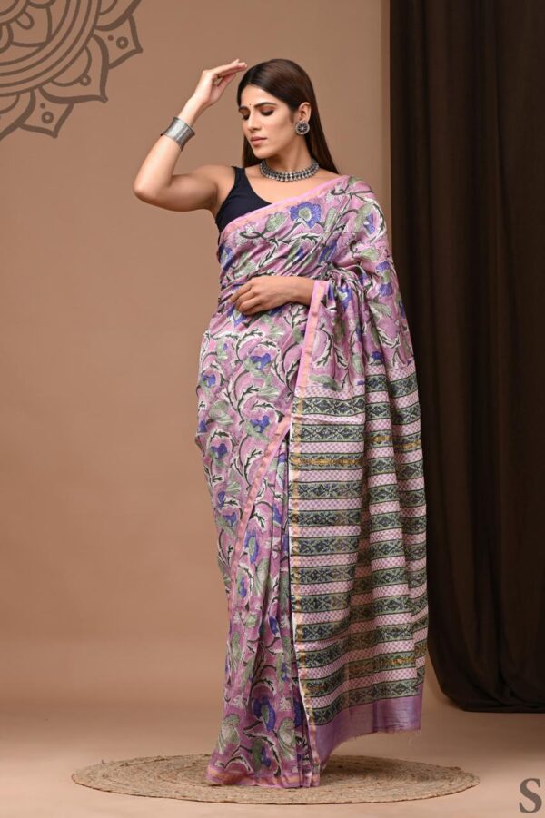 Chanderi Silk Saree - Hand Block Print