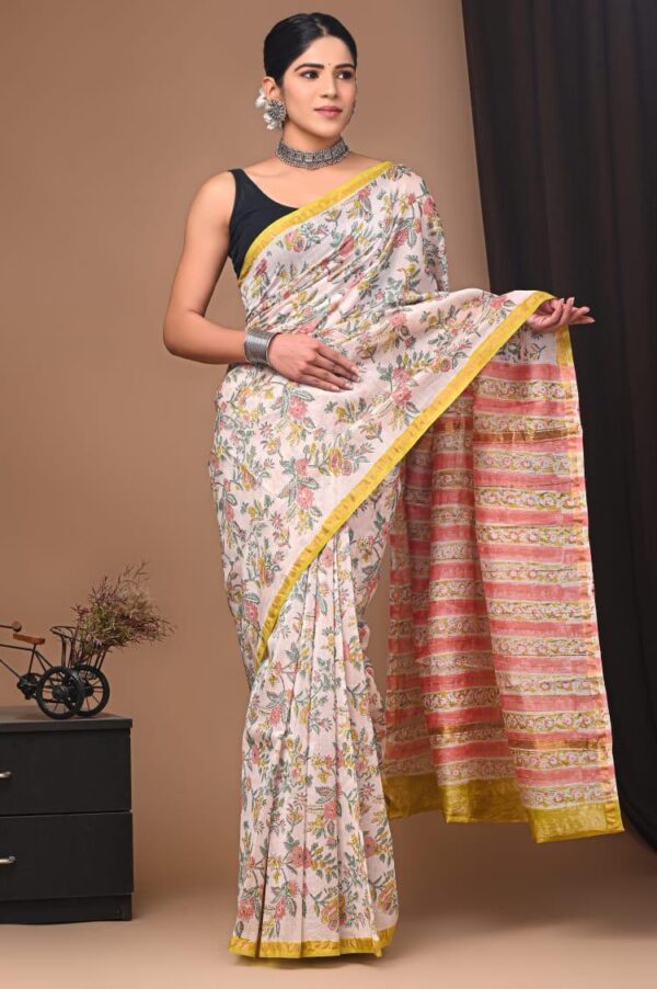 MAHATI Designer Chanderi Silk Saree - White