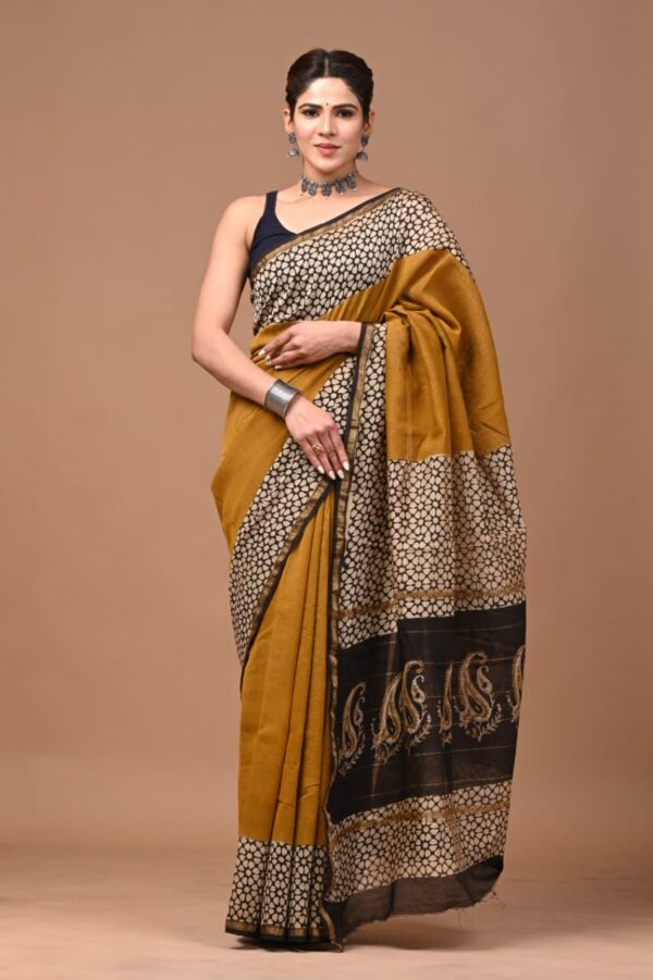 MAHATI Designer Chanderi Silk Saree - Brown