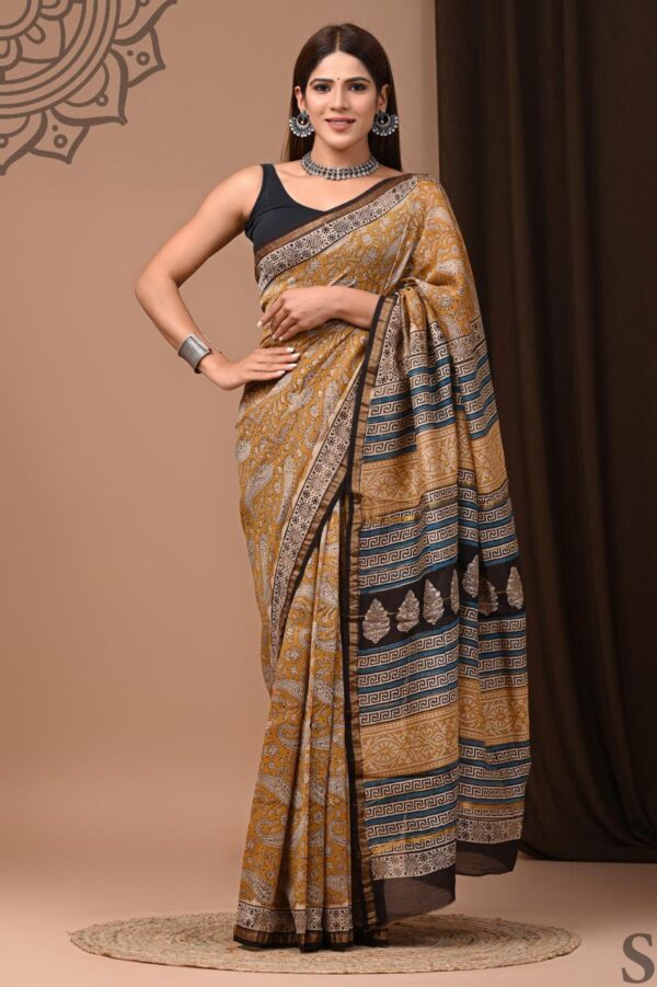 MAHATI Designer Chanderi Silk Saree - Brown