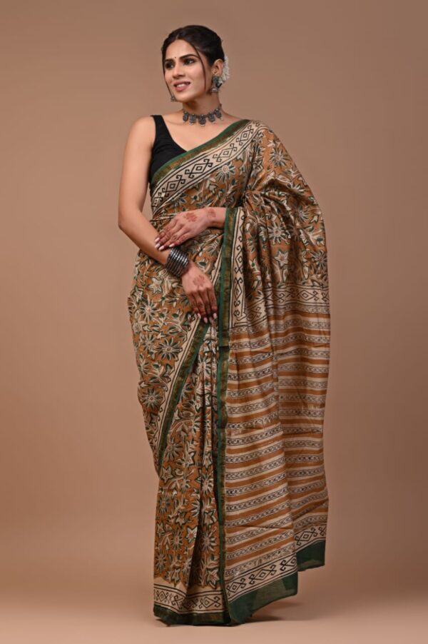 MAHATI Designer Chanderi Silk Saree - Brown