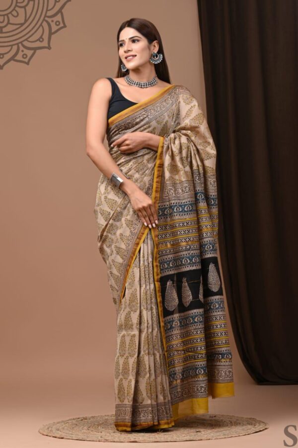 MAHATI Designer Chanderi Silk Saree - Cream