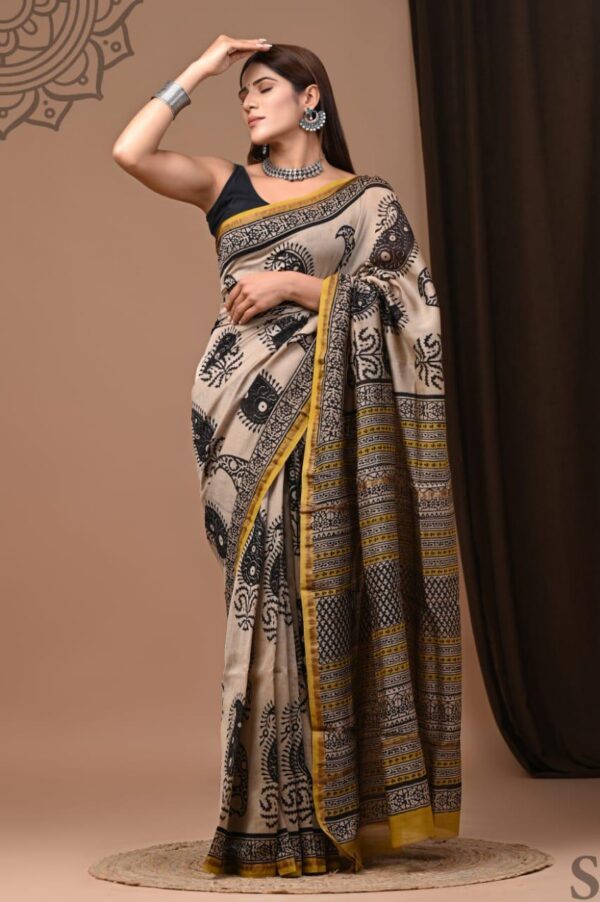 MAHATI Designer Chanderi Silk Saree - Cream