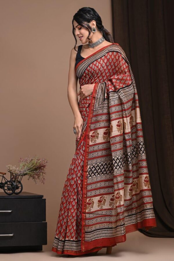 MAHATI Designer Chanderi Silk Saree - Red