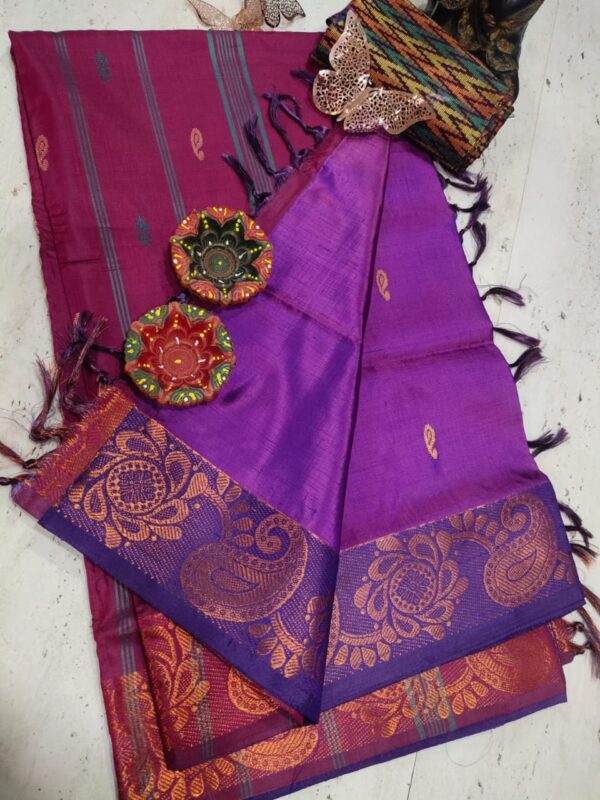 Pure Silk Banana Pith Saree - Purple