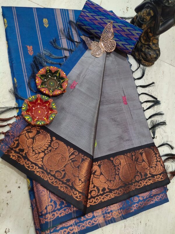 Pure Silk Banana Pith Saree - Grey