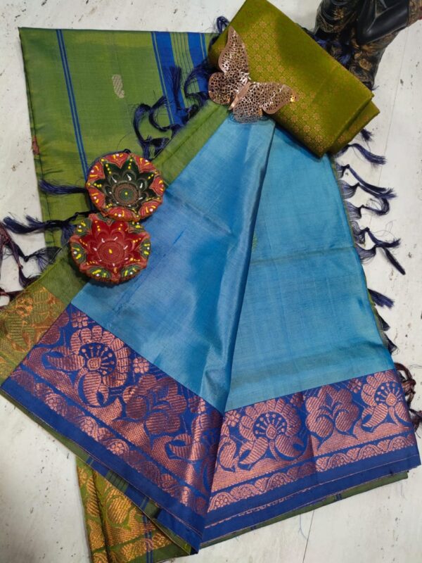 Pure Silk Banana Pith Saree - Blue