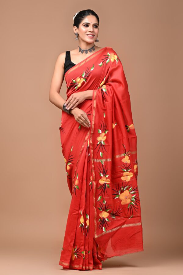 MAHATI Designer Chanderi Silk Saree - Red