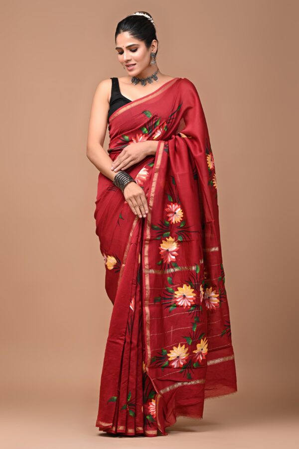 MAHATI Designer Chanderi Silk Saree - Red