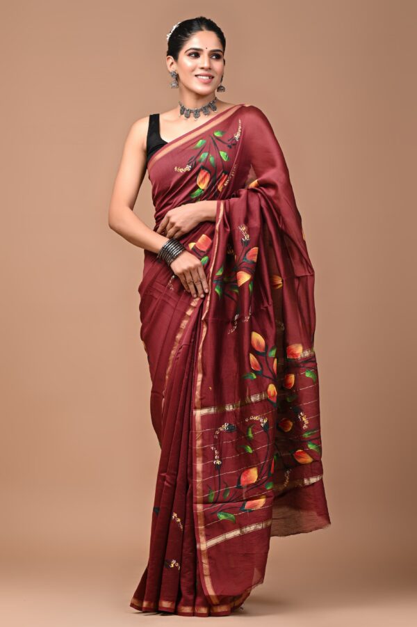 MAHATI Designer Chanderi Silk Saree - Red