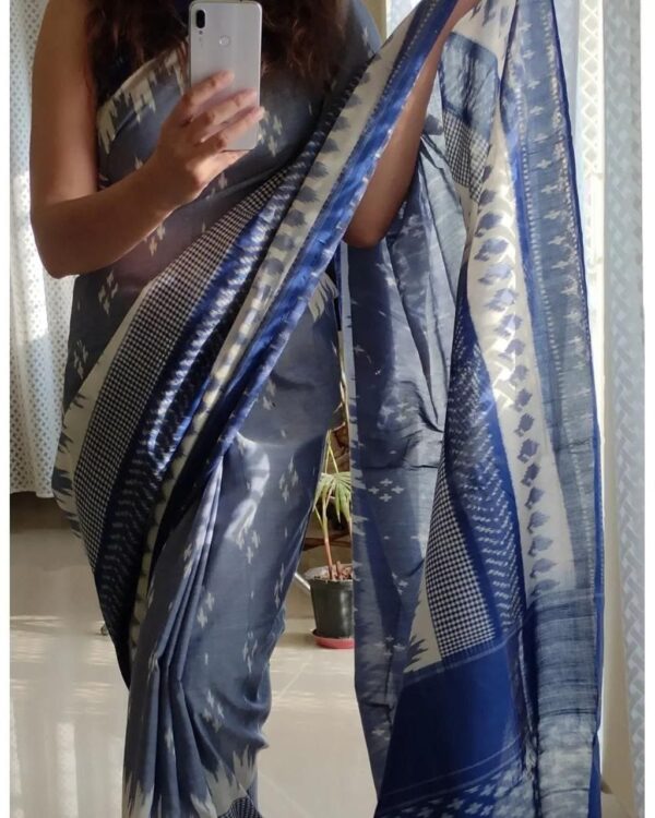 Handloom Ikkat Linen Saree